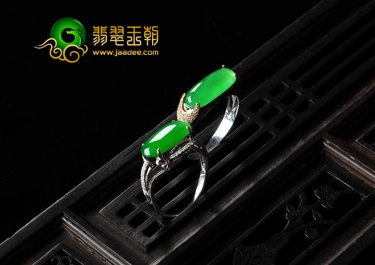 冰玻种阳绿镶白金玫瑰金情侣戒（一对）