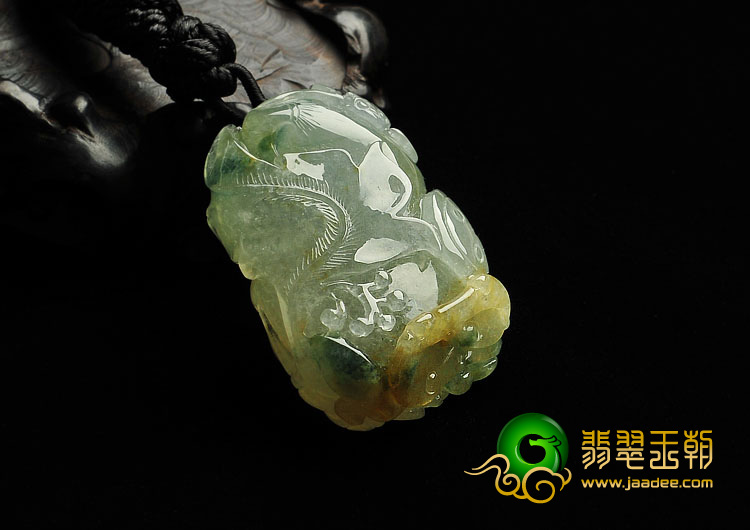 冰种黄翡飘花缅甸翡翠A货福瓜挂件