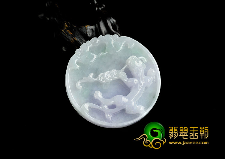 糯冰种春带彩缅甸翡翠A货螭龙牌挂件