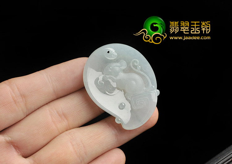 冰种略飘花缅甸翡翠A货鼠数钱挂件
