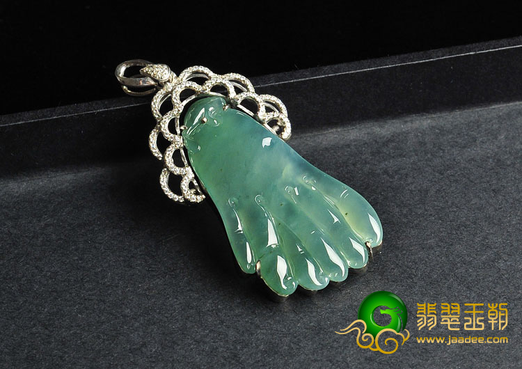 冰种晴水缅甸翡翠A货佛手胸坠面（金属架托）