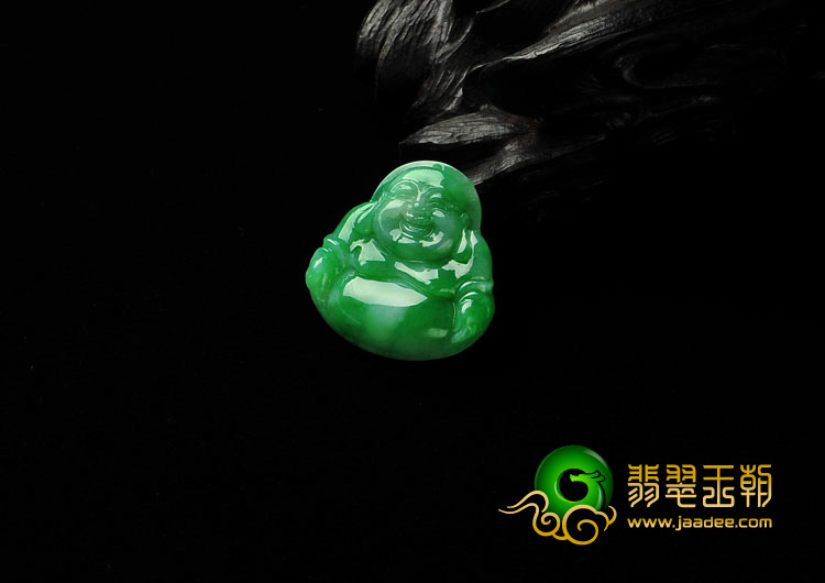 糯冰种阳绿满绿缅甸翡翠A货玉佛挂件（一对）