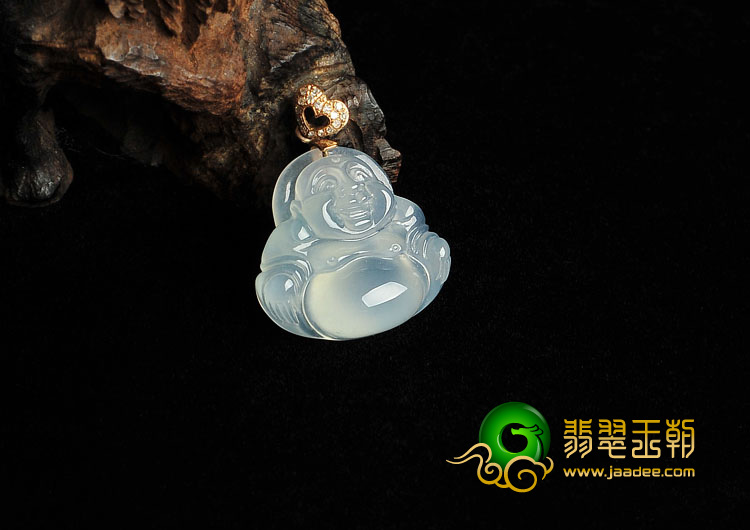 冰玻种晴水缅甸翡翠A货镶金扣玉佛挂件