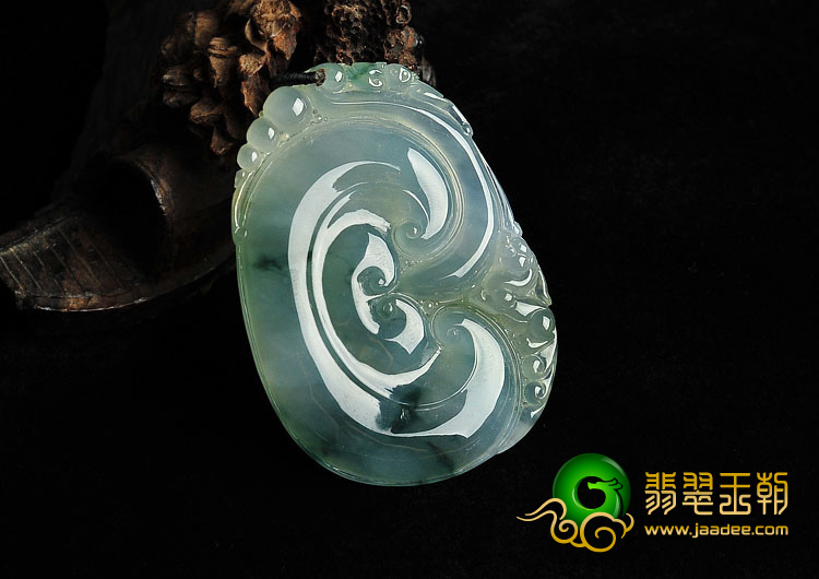 冰种飘花缅甸翡翠A货如意寿挂件