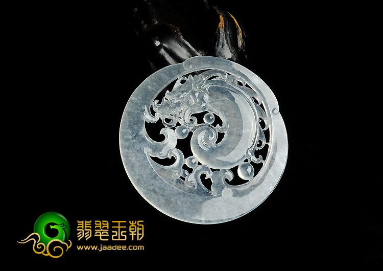 冰种缅甸翡翠A货圆龙牌挂件