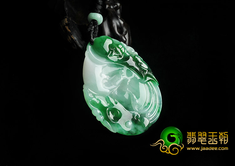 冰种阳绿缅甸翡翠A货凤来仪挂件