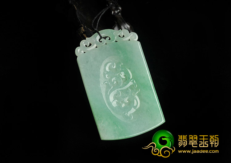 冰种翠色缅甸翡翠A货仿古凤牌挂件