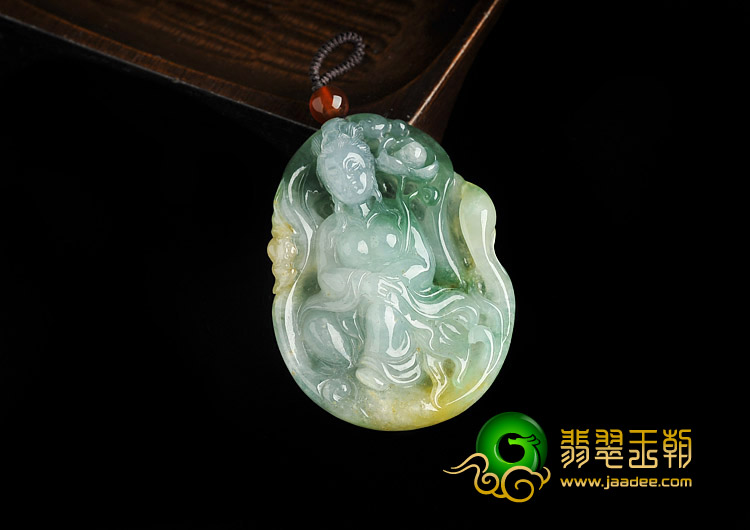 糯冰种三彩缅甸翡翠A货观音挂件