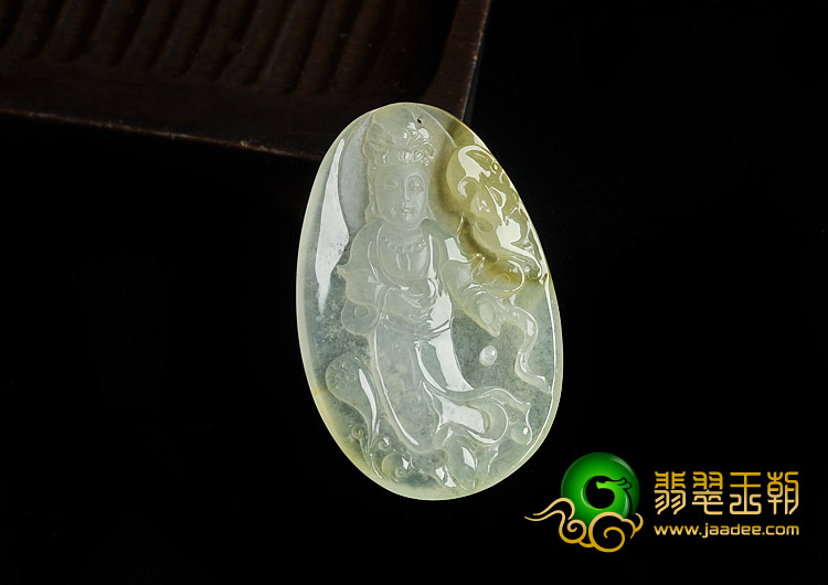 冰种黄翡缅甸翡翠A货观音挂件