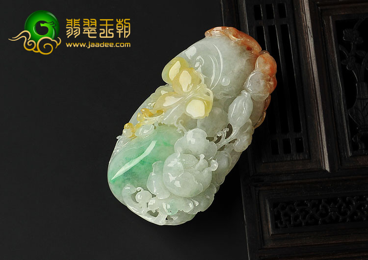 冰种三彩缅甸翡翠A货蝶恋花挂件