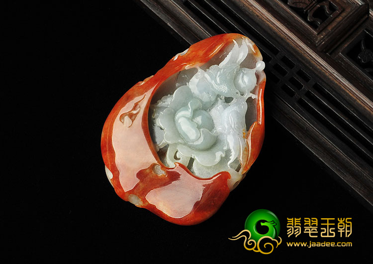 糯冰种红黄翡缅甸翡翠A货花开富贵挂件