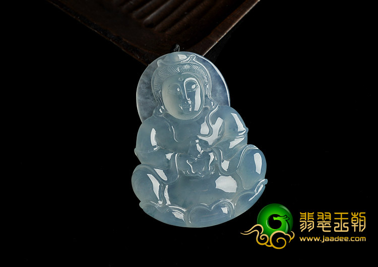 冰种晴水略飘花缅甸翡翠A货观音挂件