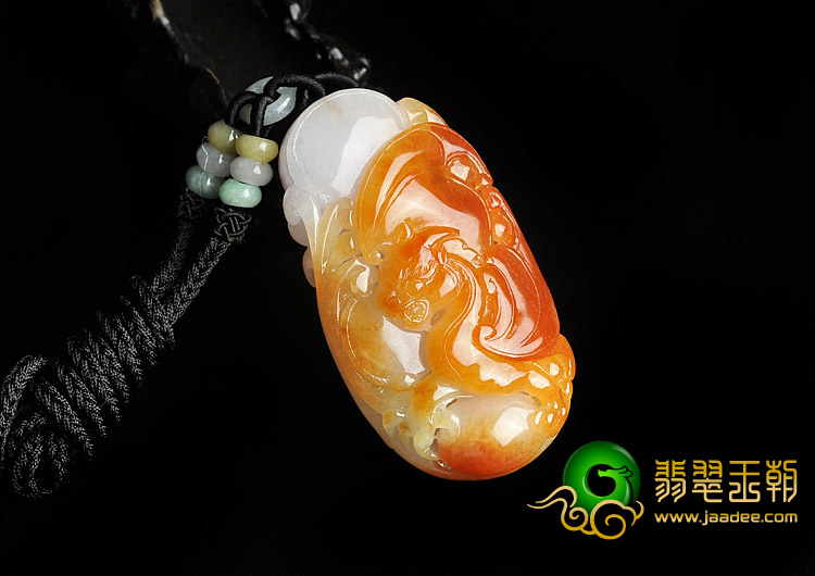糯冰种红黄翡缅甸翡翠A货福从天降挂件