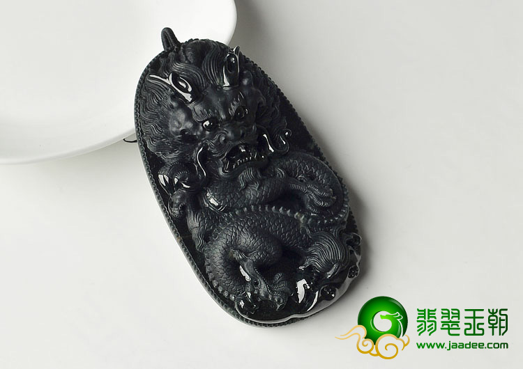 细糯种墨翠缅甸翡翠A货龙腾四海挂件