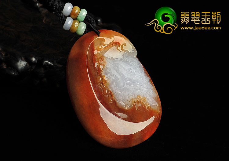 糯冰种红黄翡缅甸翡翠A货狼头挂件