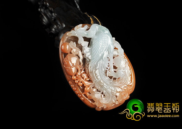 糯冰种褐红翡缅甸翡翠A货龙凤呈祥挂件