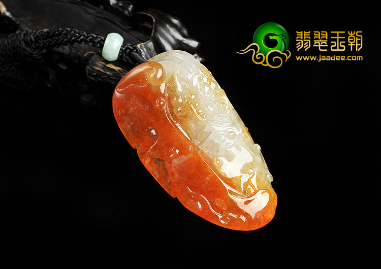 冰种红翡缅甸翡翠A货龙凤呈祥挂件
