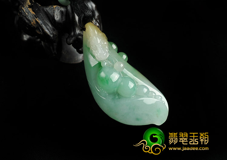 糯冰种黄加绿缅甸翡翠A货龙头如意挂件