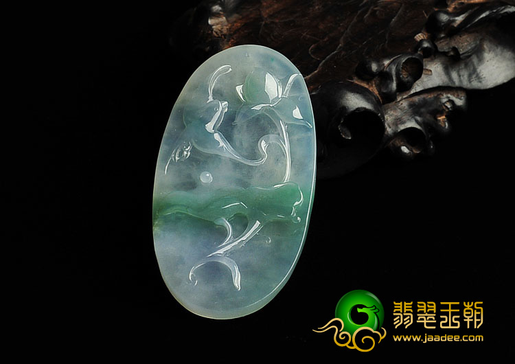 冰种春带彩缅甸翡翠A货鸟语花香挂件