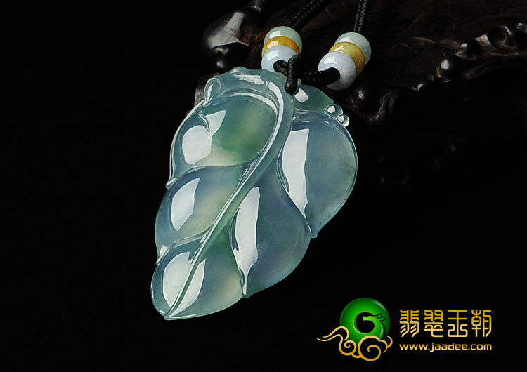 冰玻种春带彩缅甸翡翠A货叶子挂件