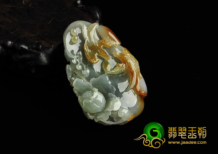 糯冰种褐黄翡缅甸翡翠A货喜上眉梢挂件