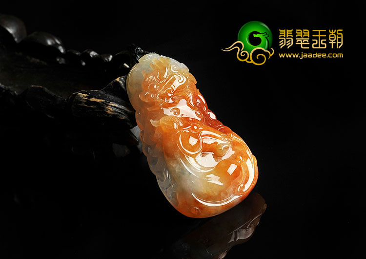 冰种红黄翡缅甸翡翠A货龙马精神挂件