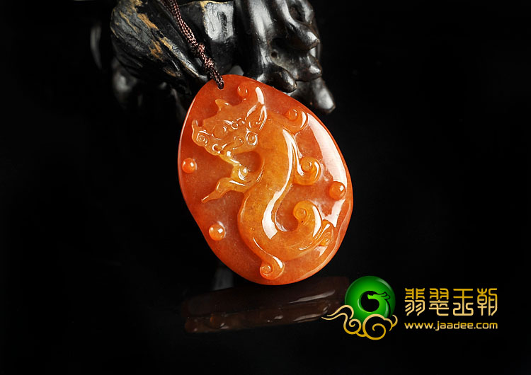 糯冰种红黄翡缅甸翡翠A货龙凤牌挂件