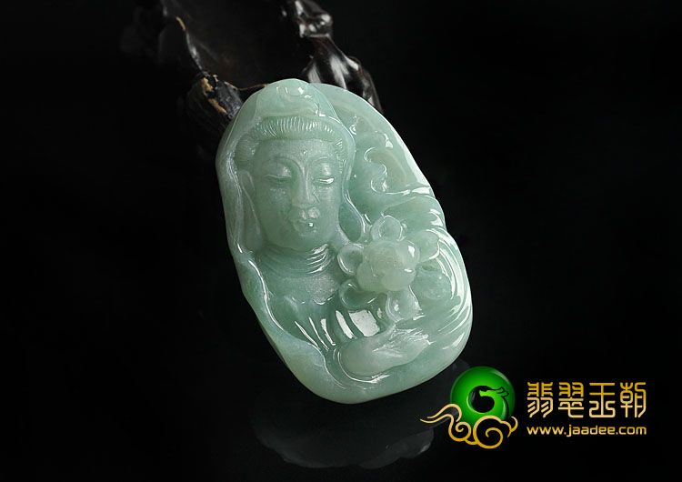糯冰种晴水缅甸翡翠A货莲花观音挂件