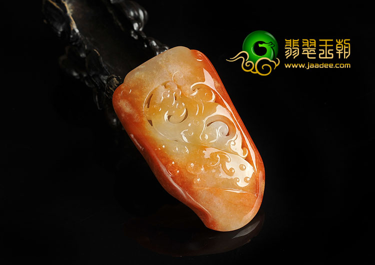 糯冰种红黄翡缅甸翡翠A货府中有龙挂件