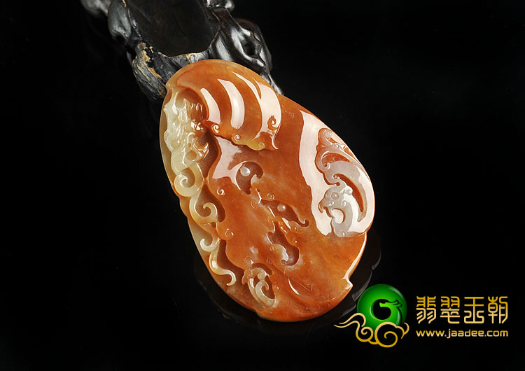 糯冰种红黄翡缅甸翡翠A货龙凤呈祥挂件