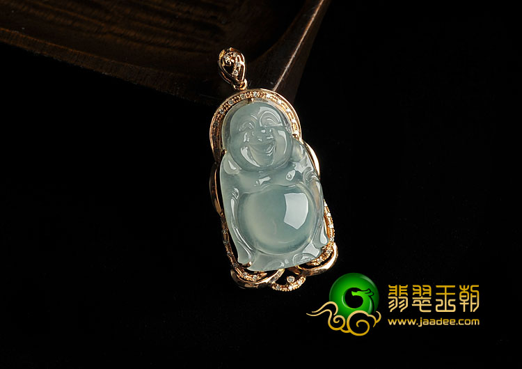 冰种缅甸翡翠A货镶玫瑰金玉佛胸坠（真钻）
