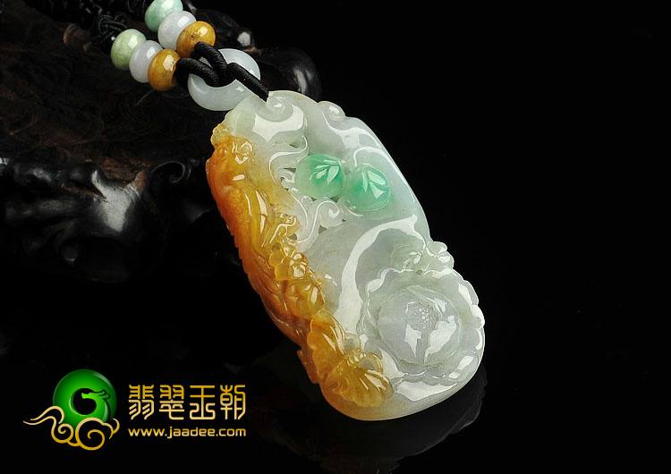 糯冰种三彩缅甸翡翠花开富贵挂件