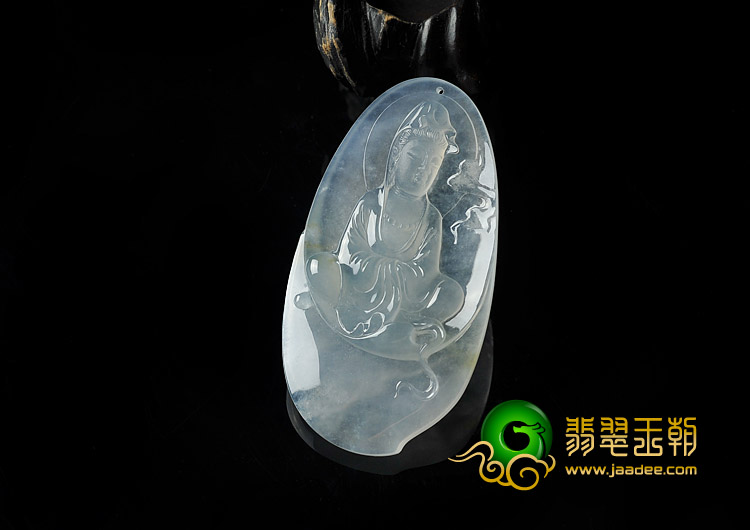 冰种淡晴水略带黄翡缅甸翡翠A货观音挂件