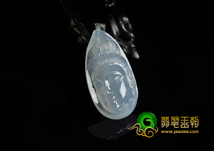冰种淡晴水缅甸翡翠A货观音头挂件