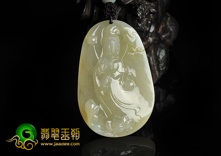 糯冰种黄翡缅甸翡翠A货观音挂件