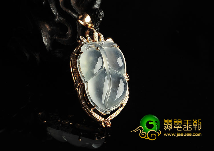 冰玻种缅甸翡翠A货镶玫瑰金金枝玉叶胸坠（真钻）