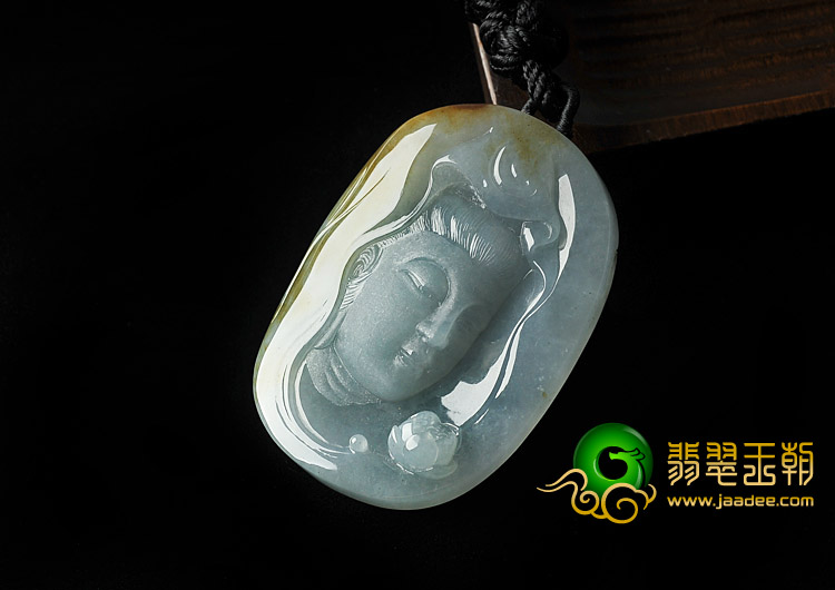 冰种飘黄翡缅甸翡翠A货观音头挂件