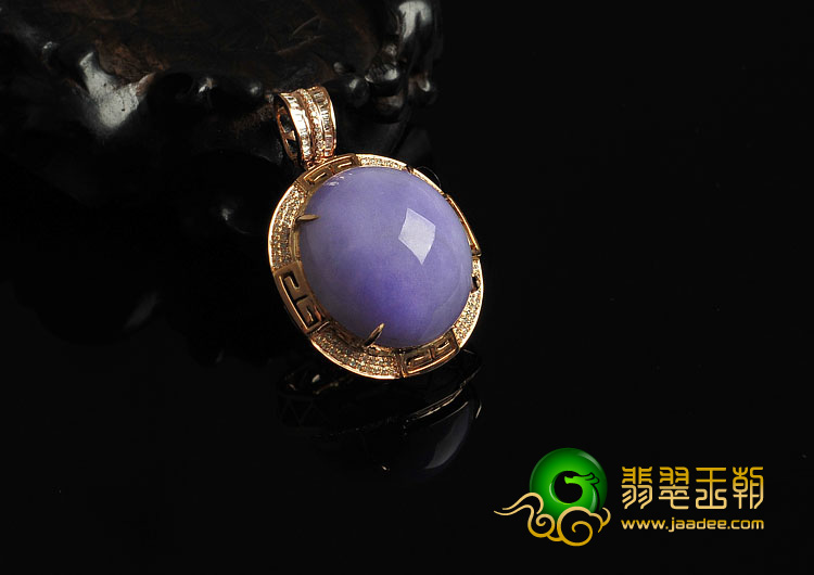 糯冰种紫罗兰缅甸翡翠A货镶玫瑰金蛋面胸坠（真钻)