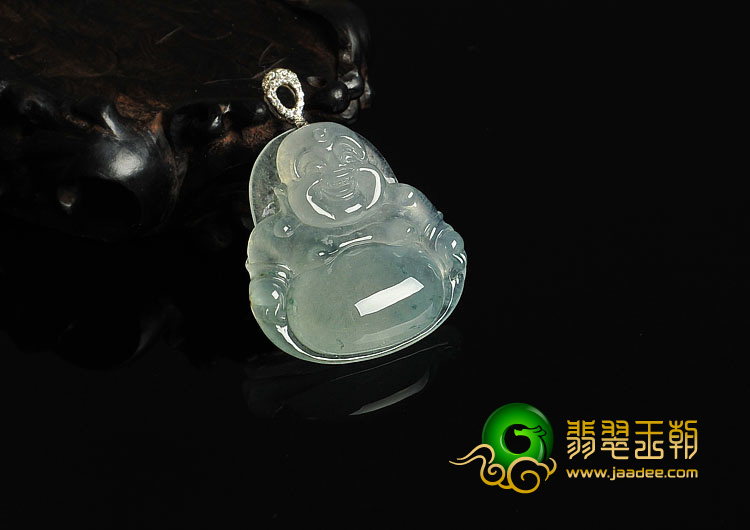 冰种晴水略飘花缅甸翡翠A货玉佛挂件