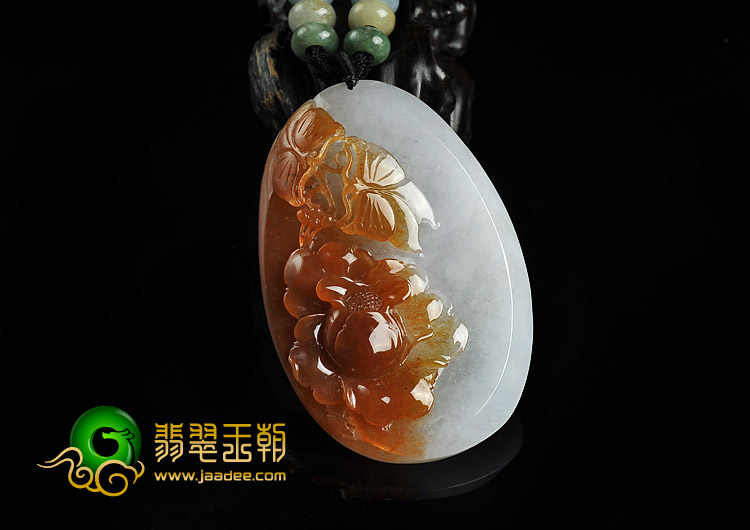 糯冰种红黄翡缅甸翡翠A货蝶恋花挂件