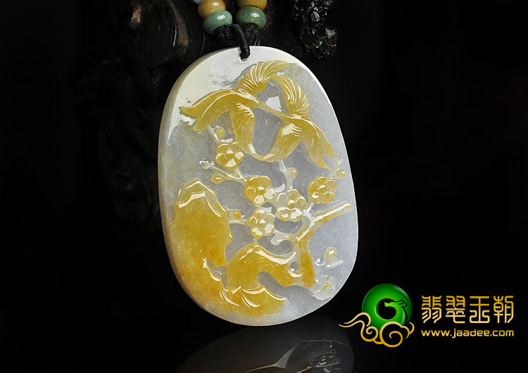 糯冰种黄翡紫罗兰缅甸翡翠A货喜上眉梢挂件
