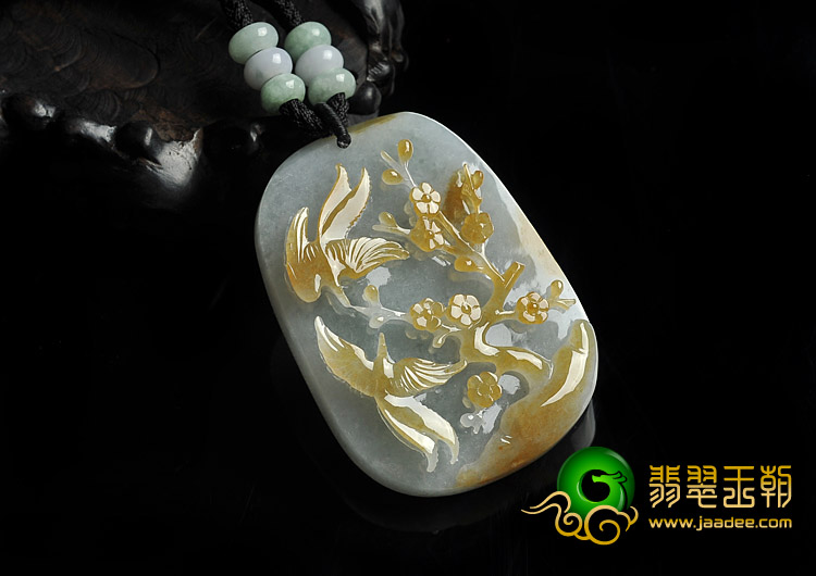 糯冰种晴水黄翡缅甸翡翠A货喜上眉梢挂件