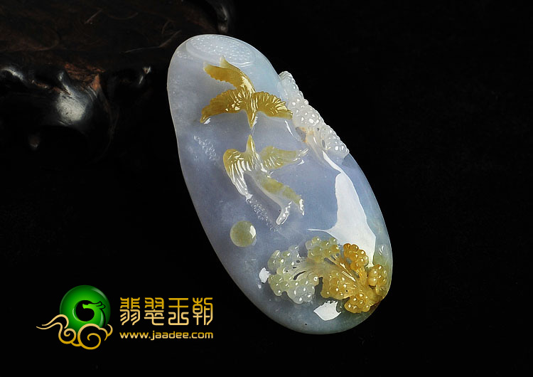 冰种紫罗兰黄翡缅甸翡翠A货比翼双飞挂件