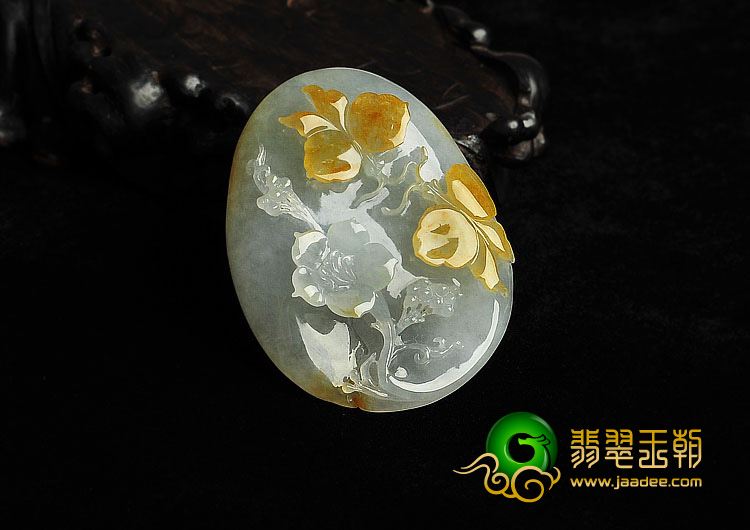 冰种黄翡缅甸翡翠A货蝶恋花挂件