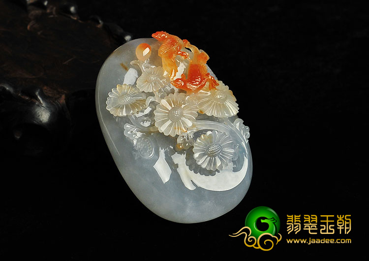 冰种红黄翡缅甸翡翠A货黄菊花鸟挂件