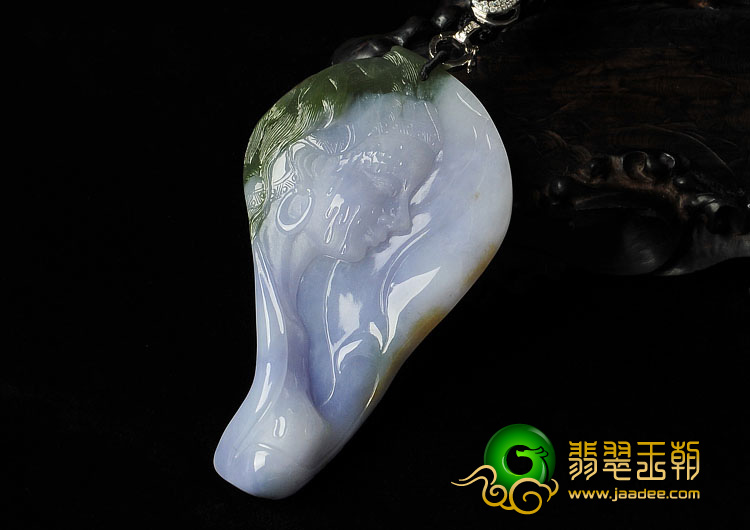 糯冰种三彩缅甸翡翠A货沉思的少女挂件