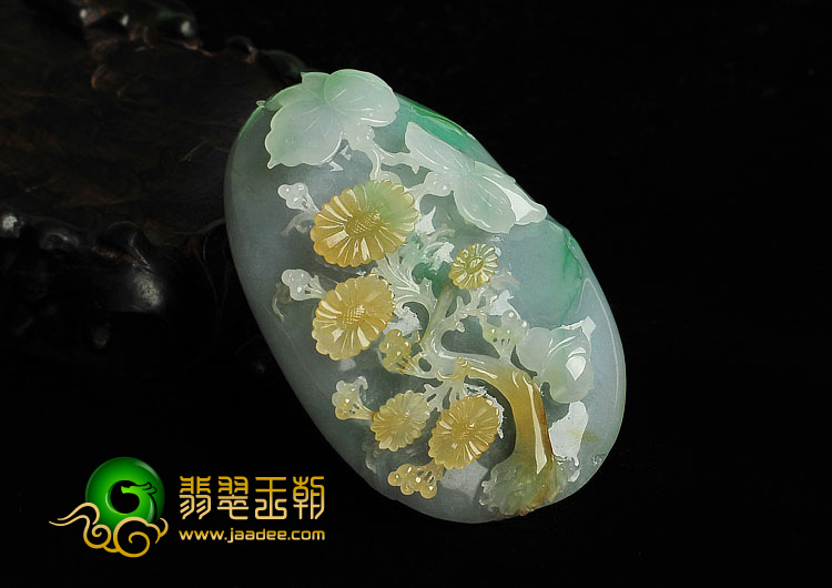 糯冰种三彩缅甸翡翠A货蝶恋花手玩件
