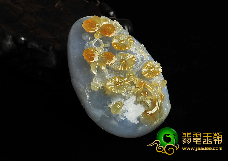 冰种紫罗兰黄翡缅甸翡翠A货蝶恋花手玩件