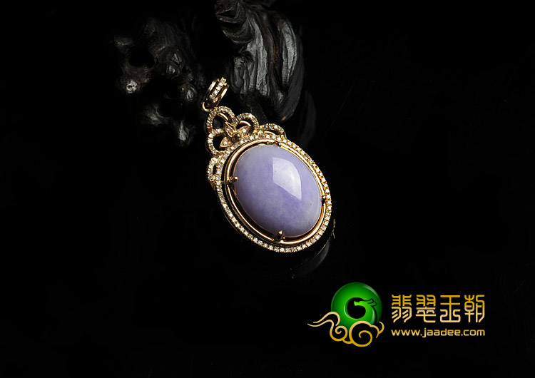 糯冰种紫罗兰缅甸翡翠A货镶玫瑰金胸坠（真钻）
