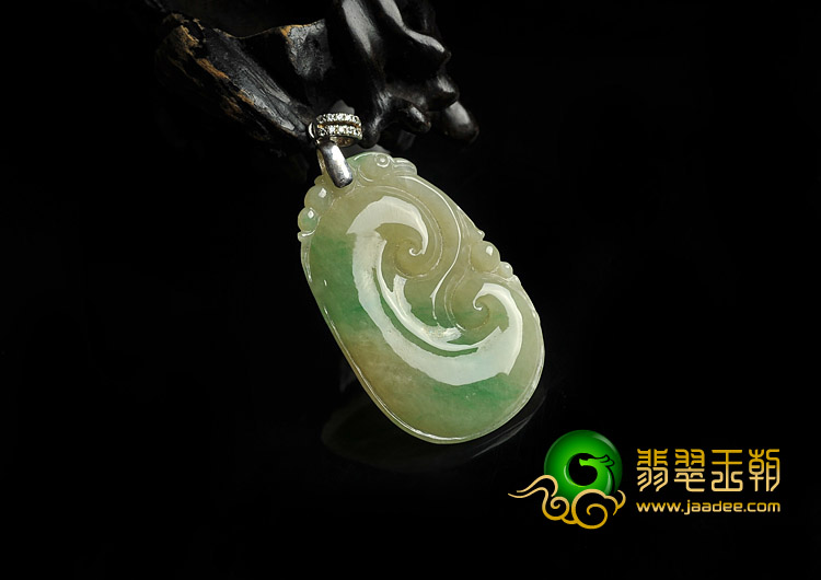 糯冰种黄加绿缅甸翡翠A货如意挂件
